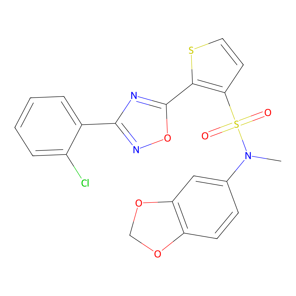 N-(1,3-benzodioxol-5-yl)-2-[3-(2-chlorophenyl)-1,2,4-oxadiazol-5-yl]-N-methylthiophene-3-sulfonamide molecular structure, CAS 1105196-09-5