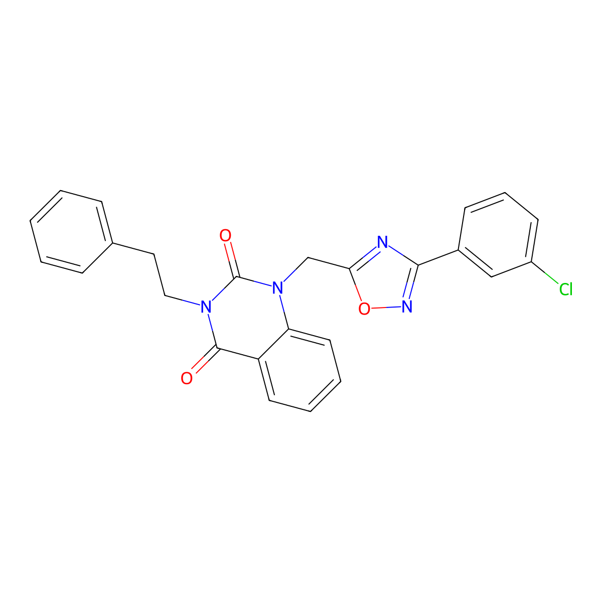1-{[3-(3-Chlorophenyl)-1,2,4-oxadiazol-5-yl]methyl}-3-(2-phenylethyl)-1,2,3,4-tetrahydroquinazoline-2,4-dione molecular structure, CAS 1105196-11-9