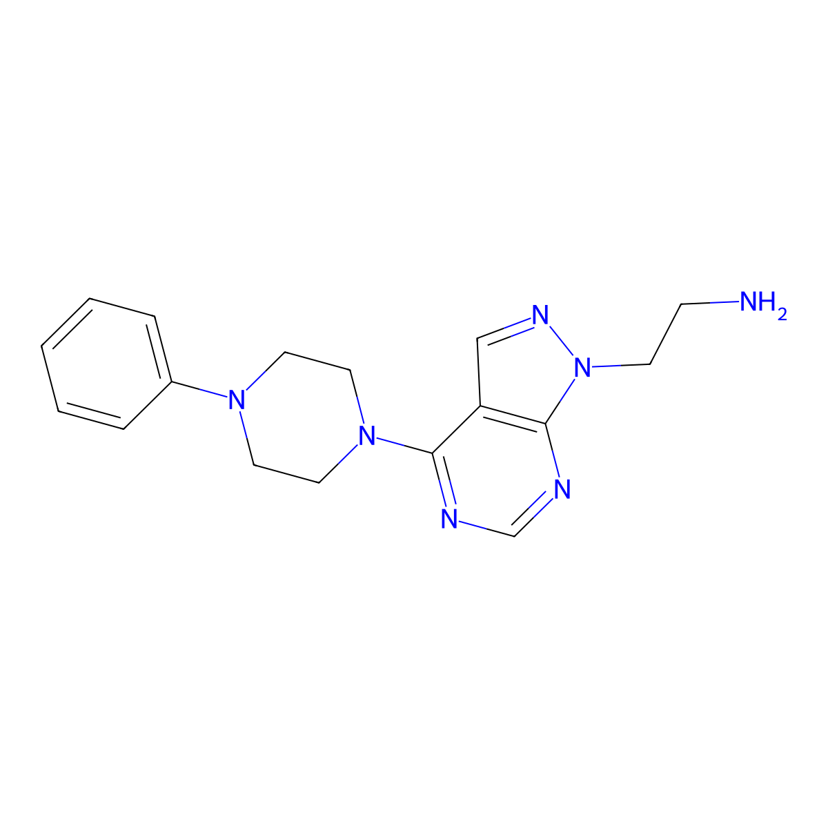 2-[4-(4-phenylpiperazin-1-yl)-1H-pyrazolo[3,4-d]pyrimidin-1-yl]ethan-1-amine molecular structure, CAS 1105196-33-5