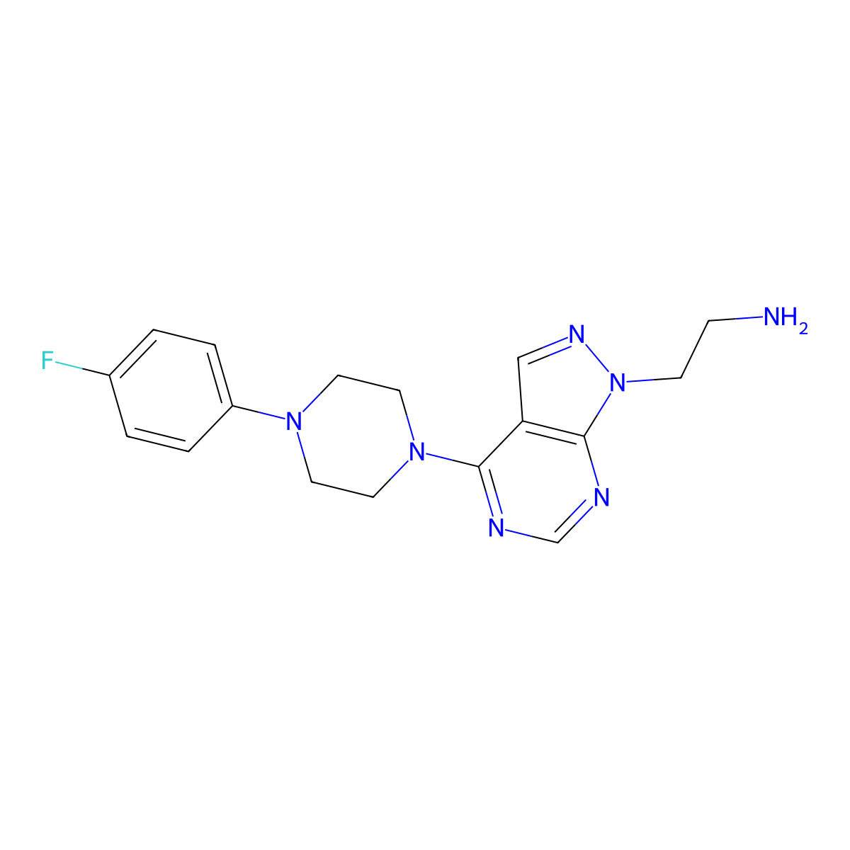2-(4-(4-(4-fluorophenyl)piperazin-1-yl)-1H-pyrazolo[3,4-d]pyrimidin-1-yl)ethanamine molecular structure, CAS 1105196-35-7