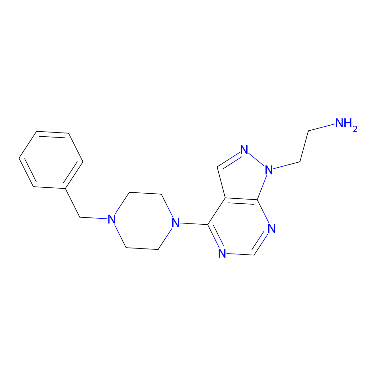 2-[4-(4-Benzylpiperazin-1-yl)pyrazolo[3,4-d]pyrimidin-1-yl]ethanamine molecular structure, CAS 1105196-37-9