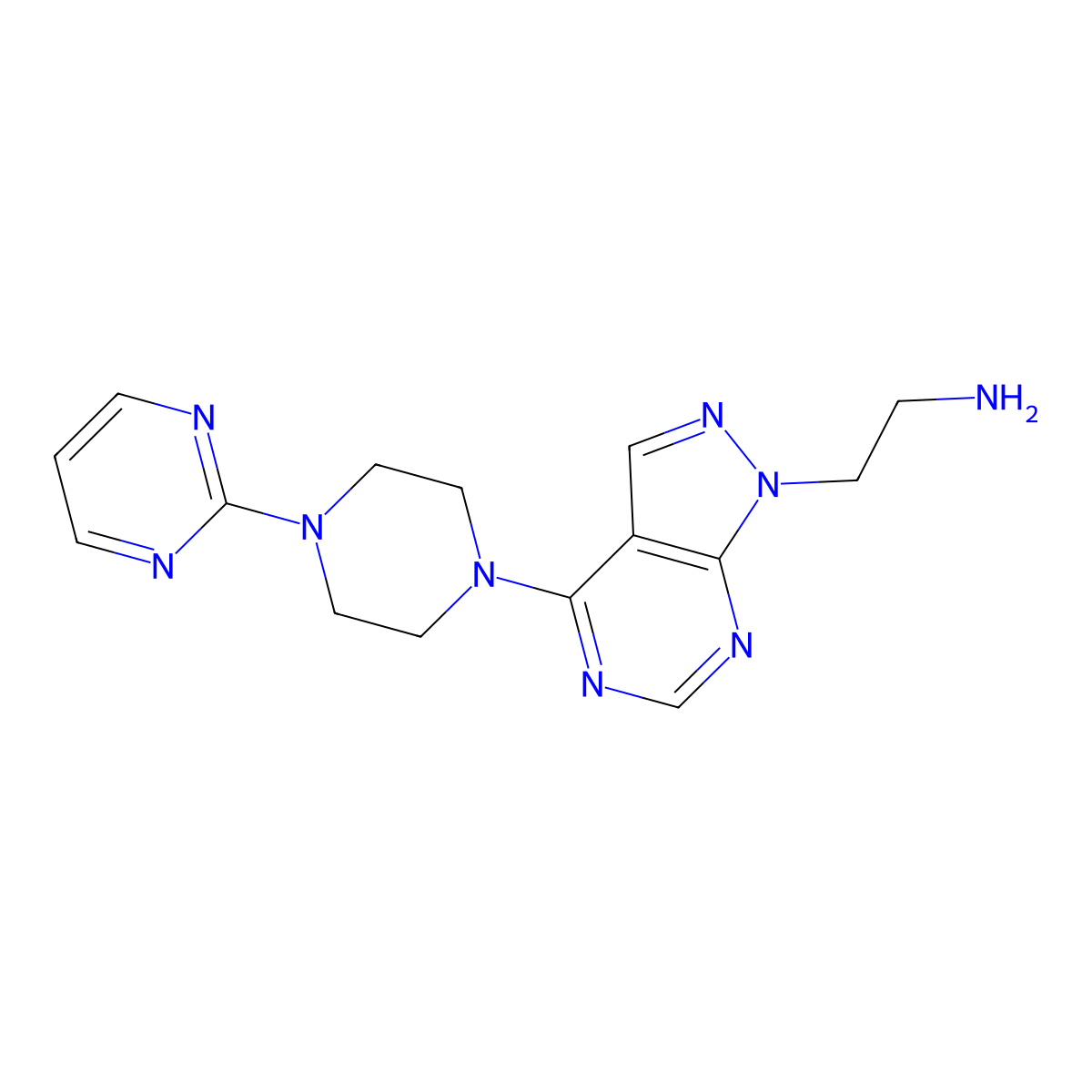 2-(4-(4-(pyrimidin-2-yl)piperazin-1-yl)-1H-pyrazolo[3,4-d]pyrimidin-1-yl)ethanamine molecular structure, CAS 1105196-41-5