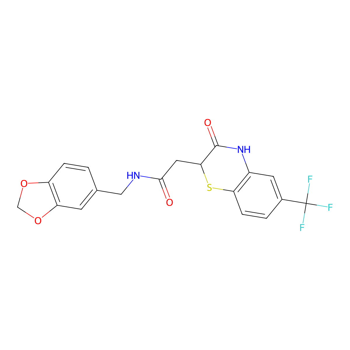 N-(1,3-benzodioxol-5-ylmethyl)-2-[3-oxo-6-(trifluoromethyl)-3,4-dihydro-2H-1,4-benzothiazin-2-yl]acetamide molecular structure, CAS 1105196-57-3