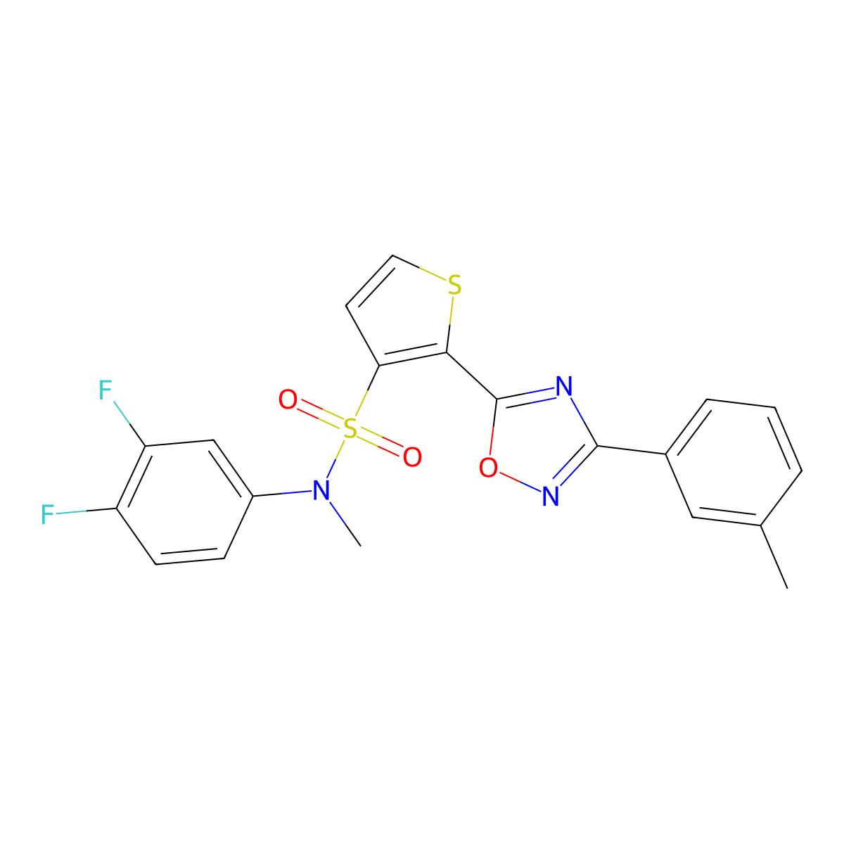 N-(3,4-difluorophenyl)-N-methyl-2-[3-(3-methylphenyl)-1,2,4-oxadiazol-5-yl]thiophene-3-sulfonamide molecular structure, CAS 1105196-59-5