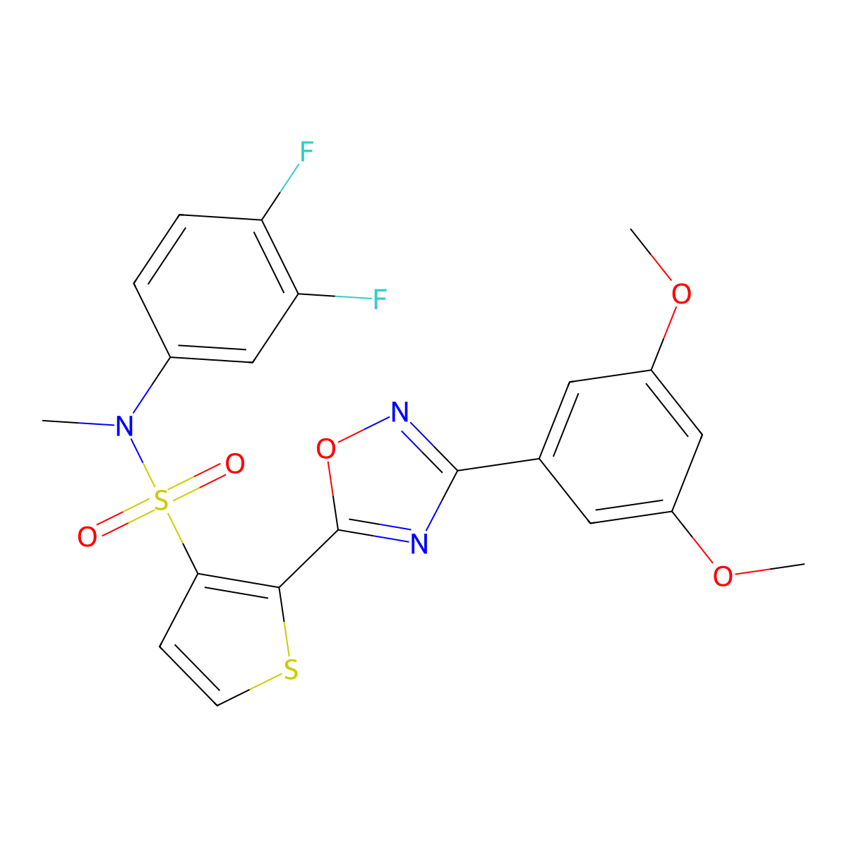 N-(3,4-difluorophenyl)-2-[3-(3,5-dimethoxyphenyl)-1,2,4-oxadiazol-5-yl]-N-methylthiophene-3-sulfonamide molecular structure, CAS 1105196-62-0