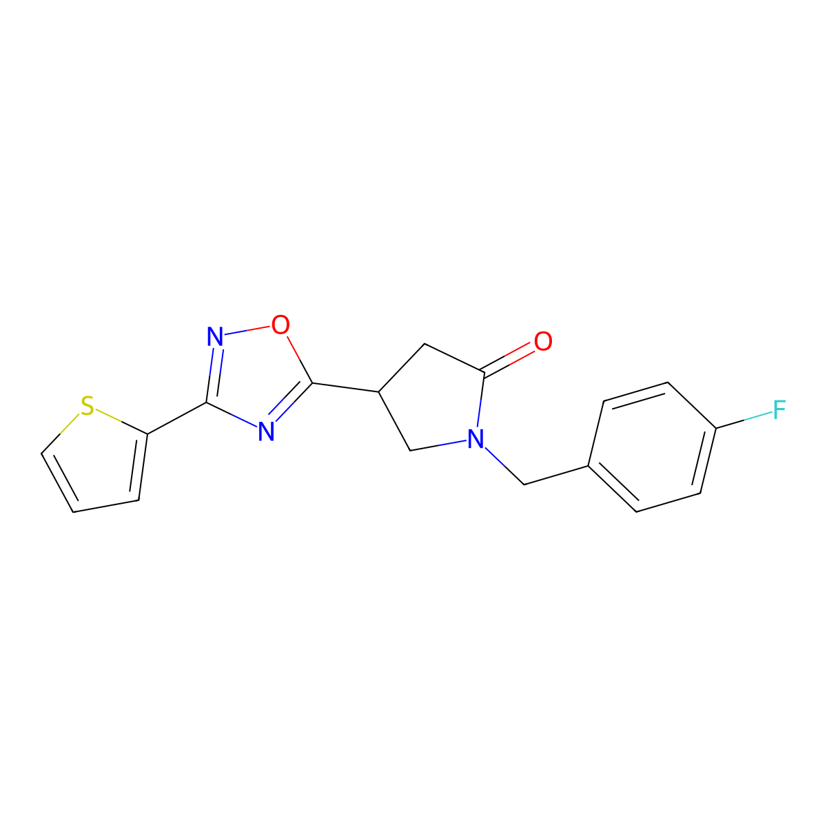 1-(4-Fluorobenzyl)-4-(3-(thiophen-2-yl)-1,2,4-oxadiazol-5-yl)pyrrolidin-2-one molecular structure, CAS 1105196-63-1