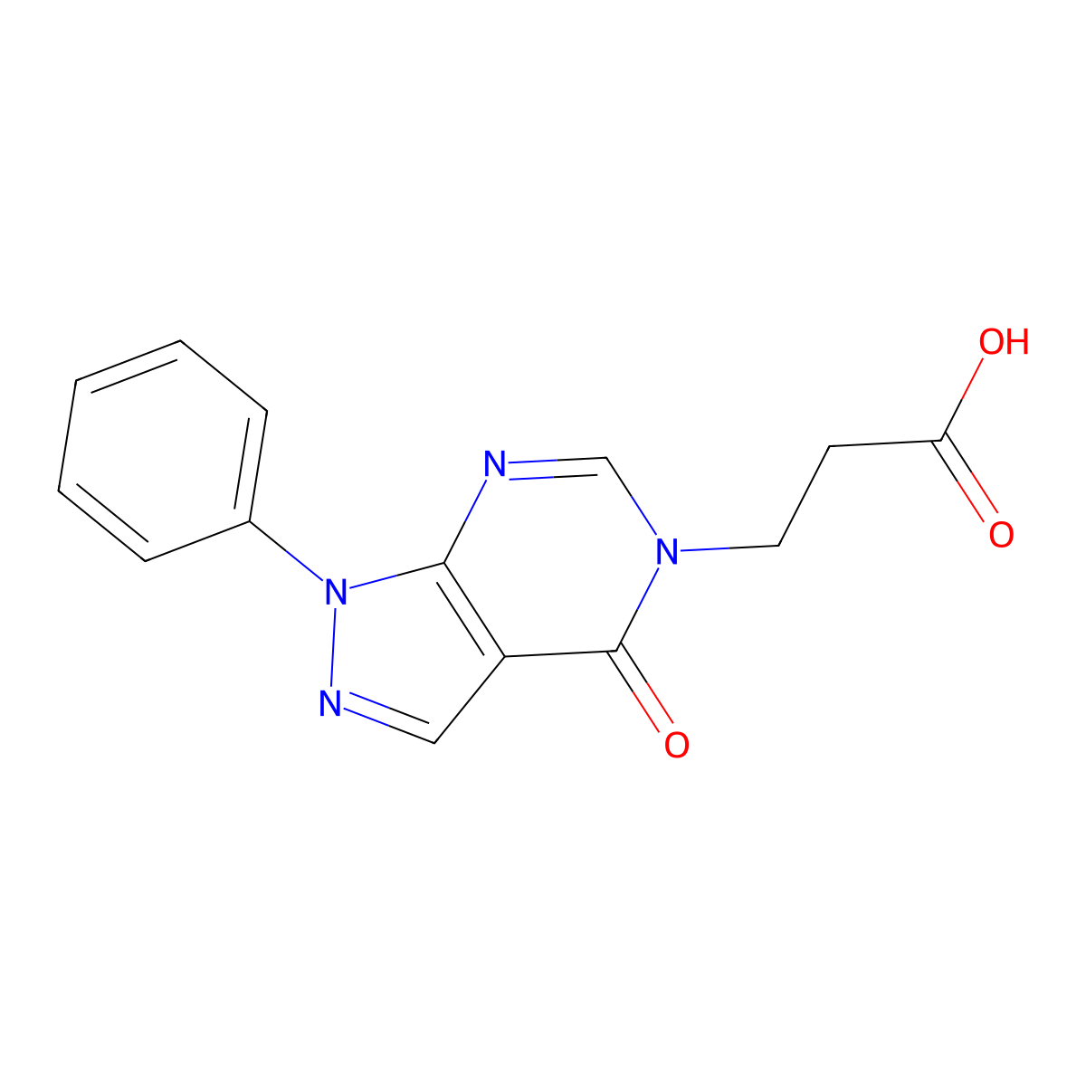 3-(4-oxo-1-phenyl-1,4-dihydro-5H-pyrazolo[3,4-d]pyrimidin-5-yl)propanoic acid molecular structure, CAS 1105196-64-2