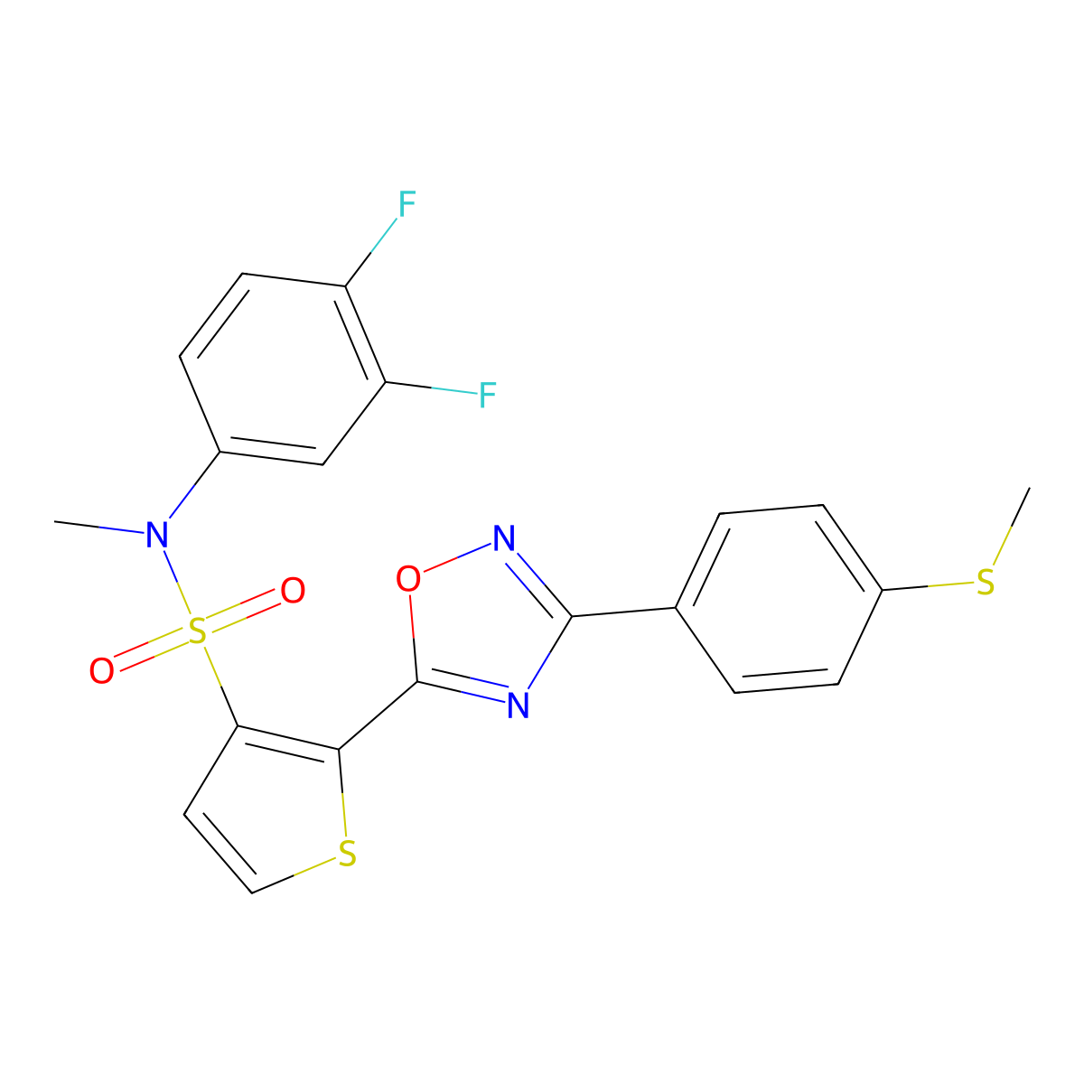 N-(3,4-difluorophenyl)-N-methyl-2-{3-[4-(methylsulfanyl)phenyl]-1,2,4-oxadiazol-5-yl}thiophene-3-sulfonamide molecular structure, CAS 1105196-65-3