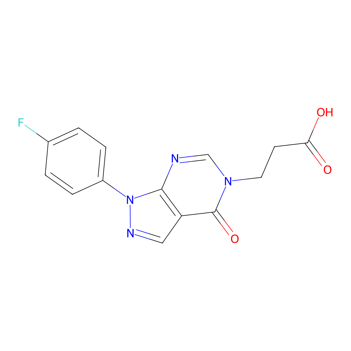 3-[1-(4-Fluorophenyl)-4-oxopyrazolo[3,4-d]pyrimidin-5-yl]propanoic acid molecular structure, CAS 1105196-67-5