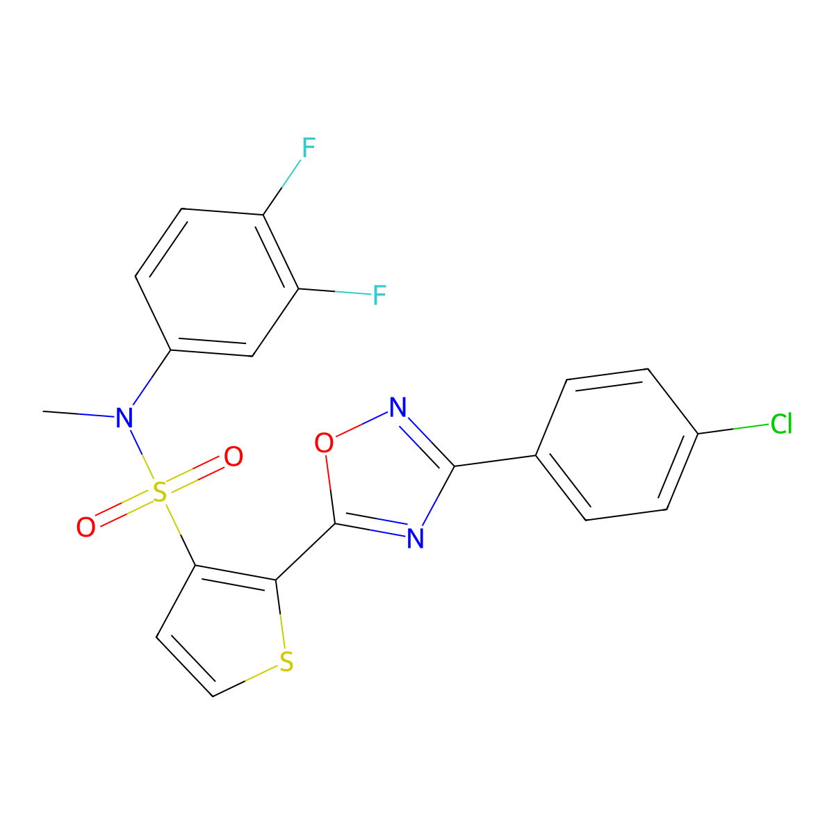 2-[3-(4-chlorophenyl)-1,2,4-oxadiazol-5-yl]-N-(3,4-difluorophenyl)-N-methylthiophene-3-sulfonamide molecular structure, CAS 1105196-68-6