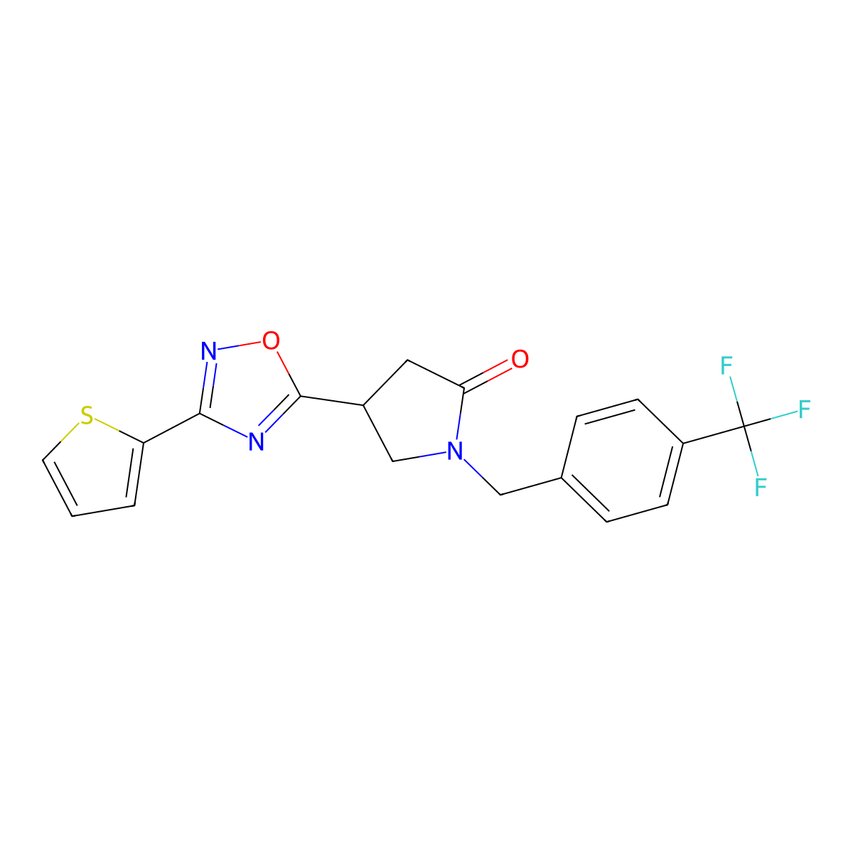 4-[3-(2-Thienyl)-1,2,4-oxadiazol-5-yl]-1-[4-(trifluoromethyl)benzyl]pyrrolidin-2-one molecular structure, CAS 1105196-69-7