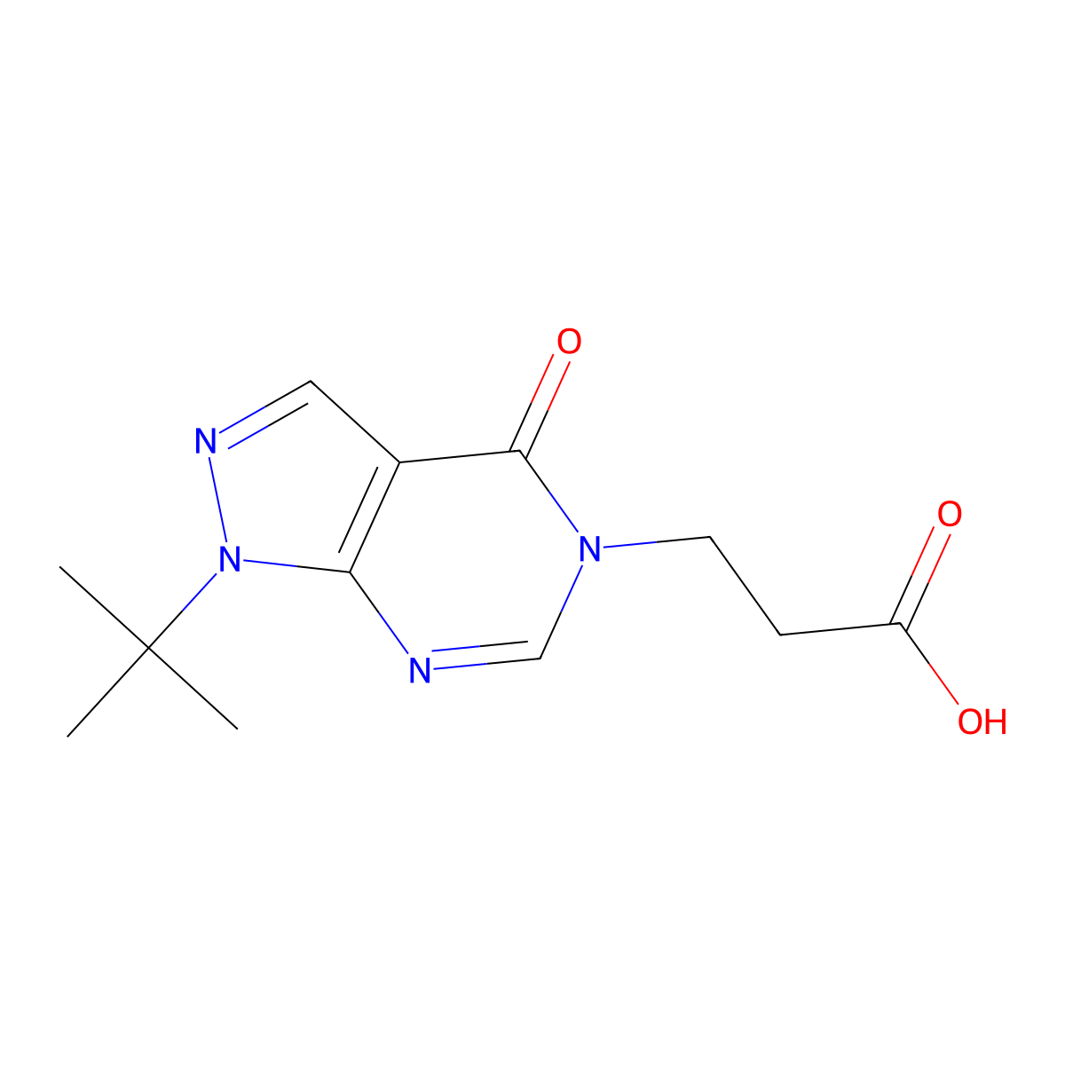 3-(1-tert-butyl-4-oxo-1,4-dihydro-5H-pyrazolo[3,4-d]pyrimidin-5-yl)propanoic acid molecular structure, CAS 1105196-70-0