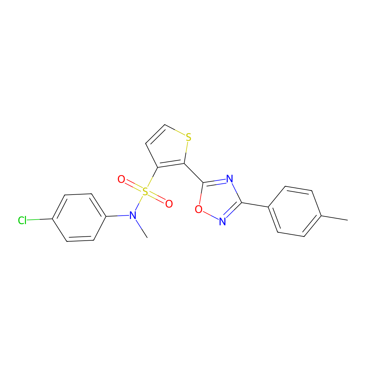 N-(4-chlorophenyl)-N-methyl-2-[3-(4-methylphenyl)-1,2,4-oxadiazol-5-yl]thiophene-3-sulfonamide molecular structure, CAS 1105196-74-4