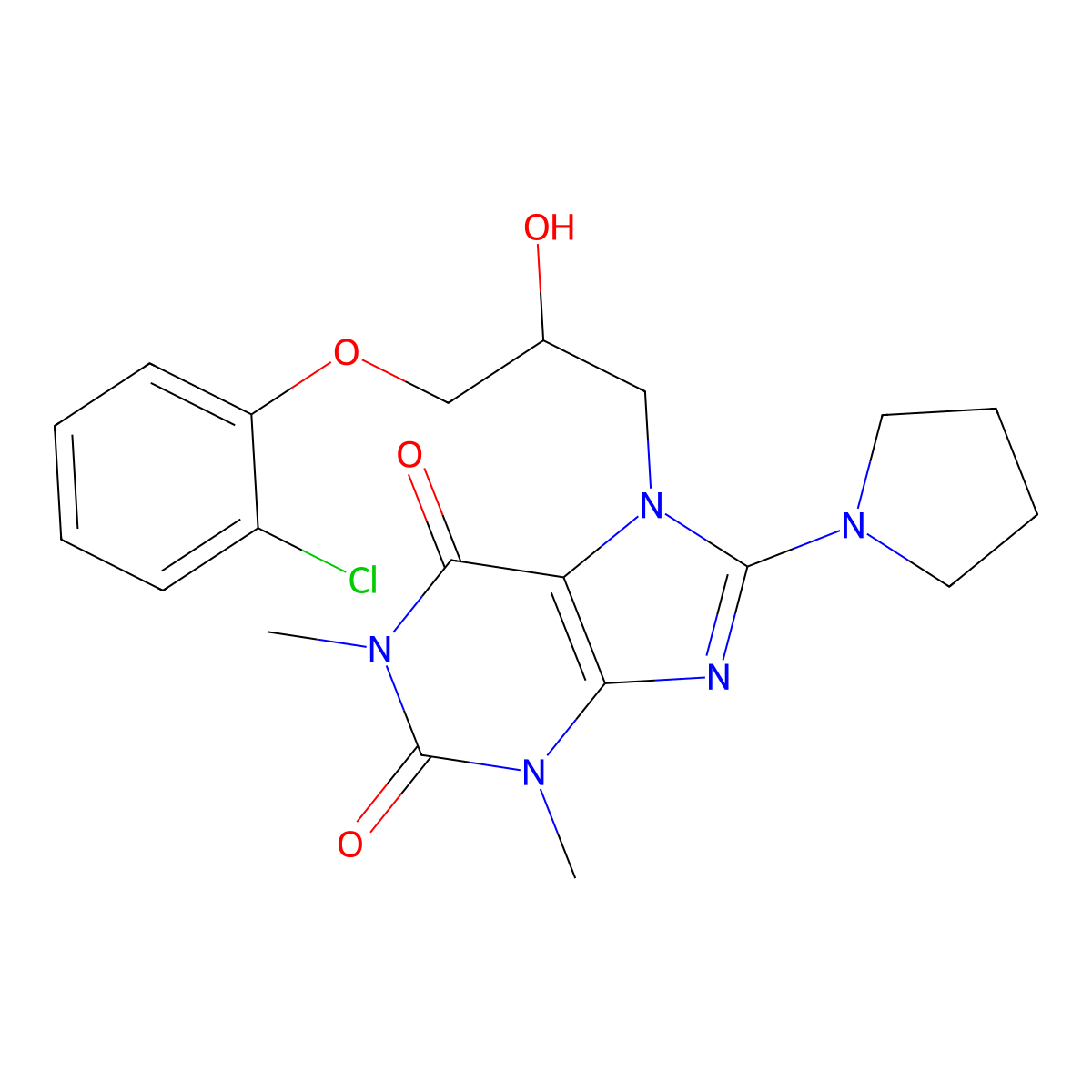 7-(3-(2-chlorophenoxy)-2-hydroxypropyl)-1,3-dimethyl-8-(pyrrolidin-1-yl)-1H-purine-2,6(3H,7H)-dione molecular structure, CAS 1105196-76-6