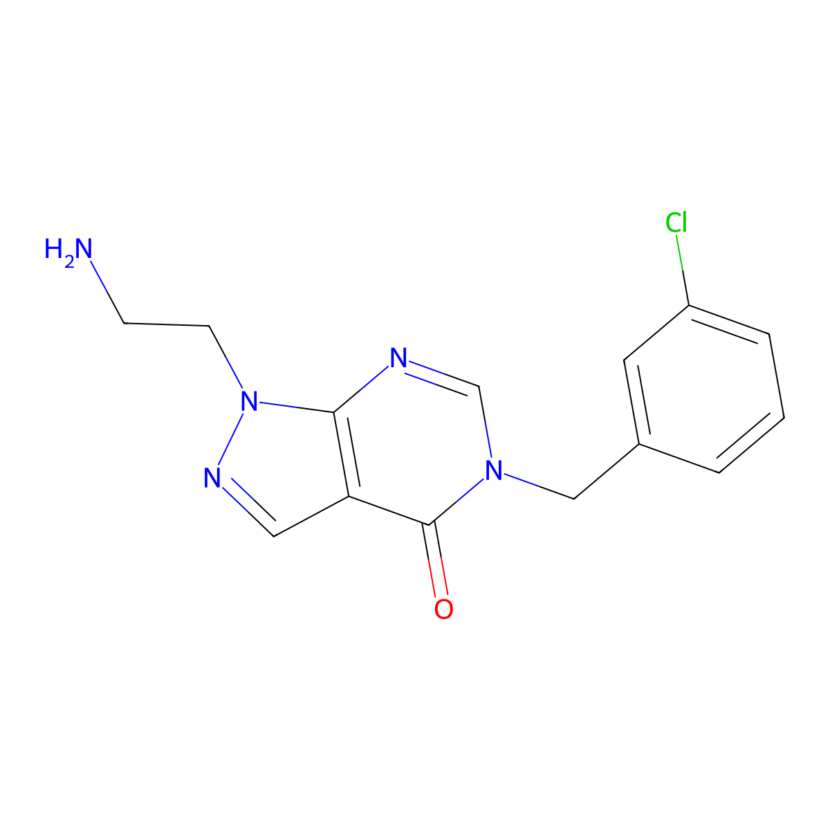 1-(2-aminoethyl)-5-(3-chlorobenzyl)-1H-pyrazolo[3,4-d]pyrimidin-4(5H)-one molecular structure, CAS 1105196-77-7