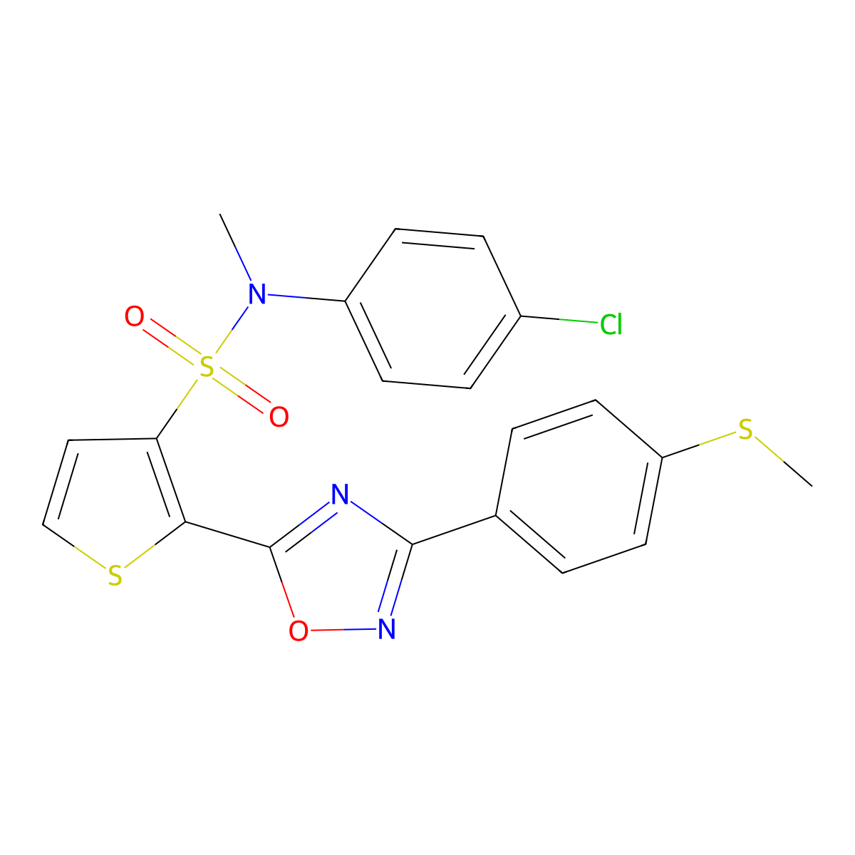 N-(4-chlorophenyl)-N-methyl-2-{3-[4-(methylsulfanyl)phenyl]-1,2,4-oxadiazol-5-yl}thiophene-3-sulfonamide molecular structure, CAS 1105196-78-8