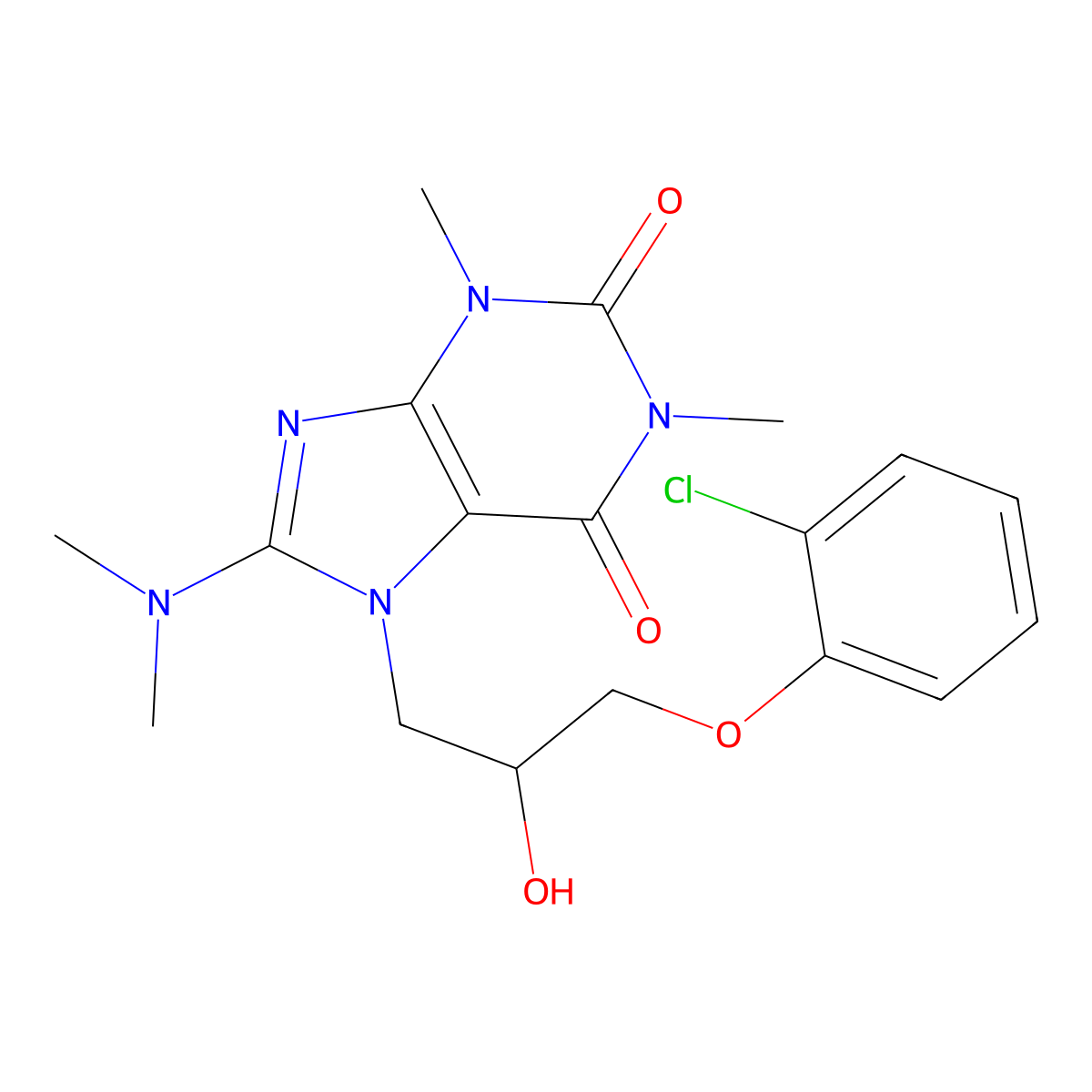 7-(3-(2-chlorophenoxy)-2-hydroxypropyl)-8-(dimethylamino)-1,3-dimethyl-1H-purine-2,6(3H,7H)-dione molecular structure, CAS 1105196-79-9