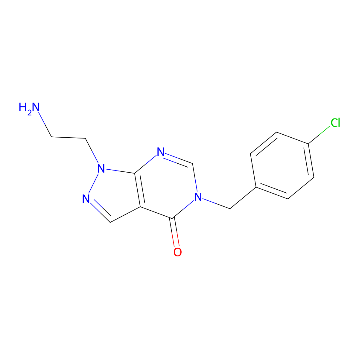 1-(2-aminoethyl)-5-(4-chlorobenzyl)-1H-pyrazolo[3,4-d]pyrimidin-4(5H)-one molecular structure, CAS 1105196-80-2