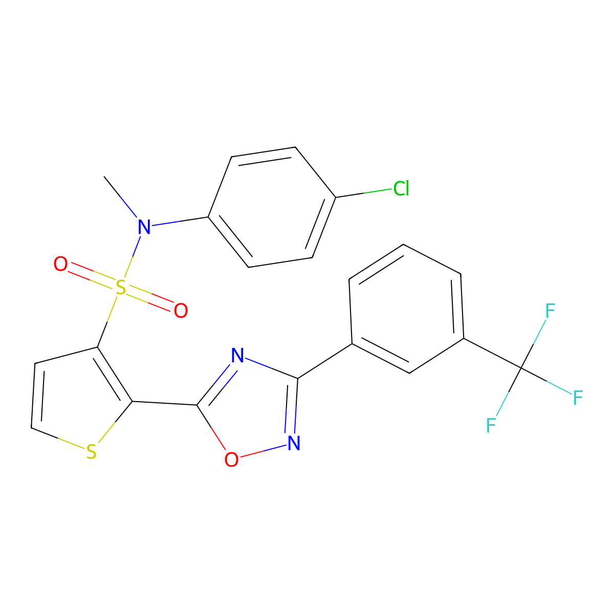 N-(4-chlorophenyl)-N-methyl-2-{3-[3-(trifluoromethyl)phenyl]-1,2,4-oxadiazol-5-yl}thiophene-3-sulfonamide molecular structure, CAS 1105196-81-3