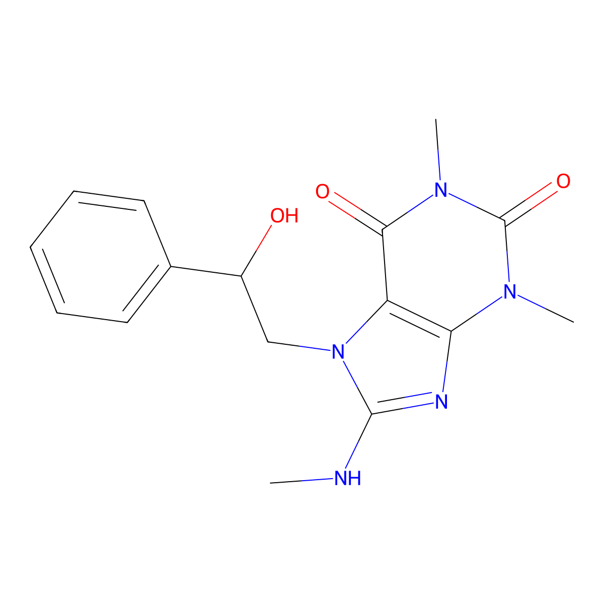 7-(2-hydroxy-2-phenylethyl)-1,3-dimethyl-8-(methylamino)-1H-purine-2,6(3H,7H)-dione molecular structure, CAS 1105196-85-7