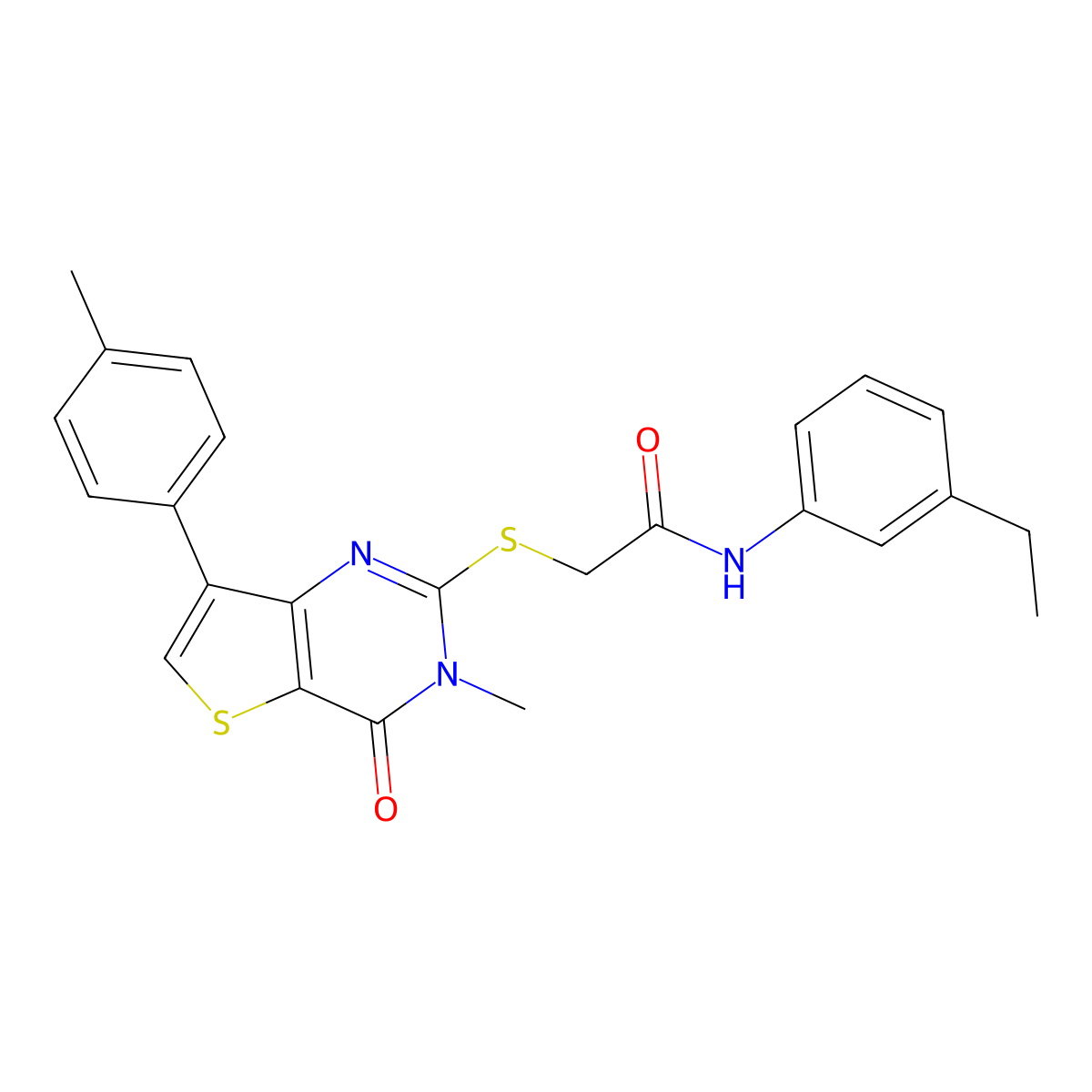 N-(3-ethylphenyl)-2-{[3-methyl-7-(4-methylphenyl)-4-oxo-3,4-dihydrothieno[3,2-d]pyrimidin-2-yl]sulfanyl}acetamide molecular structure, CAS 1105196-87-9
