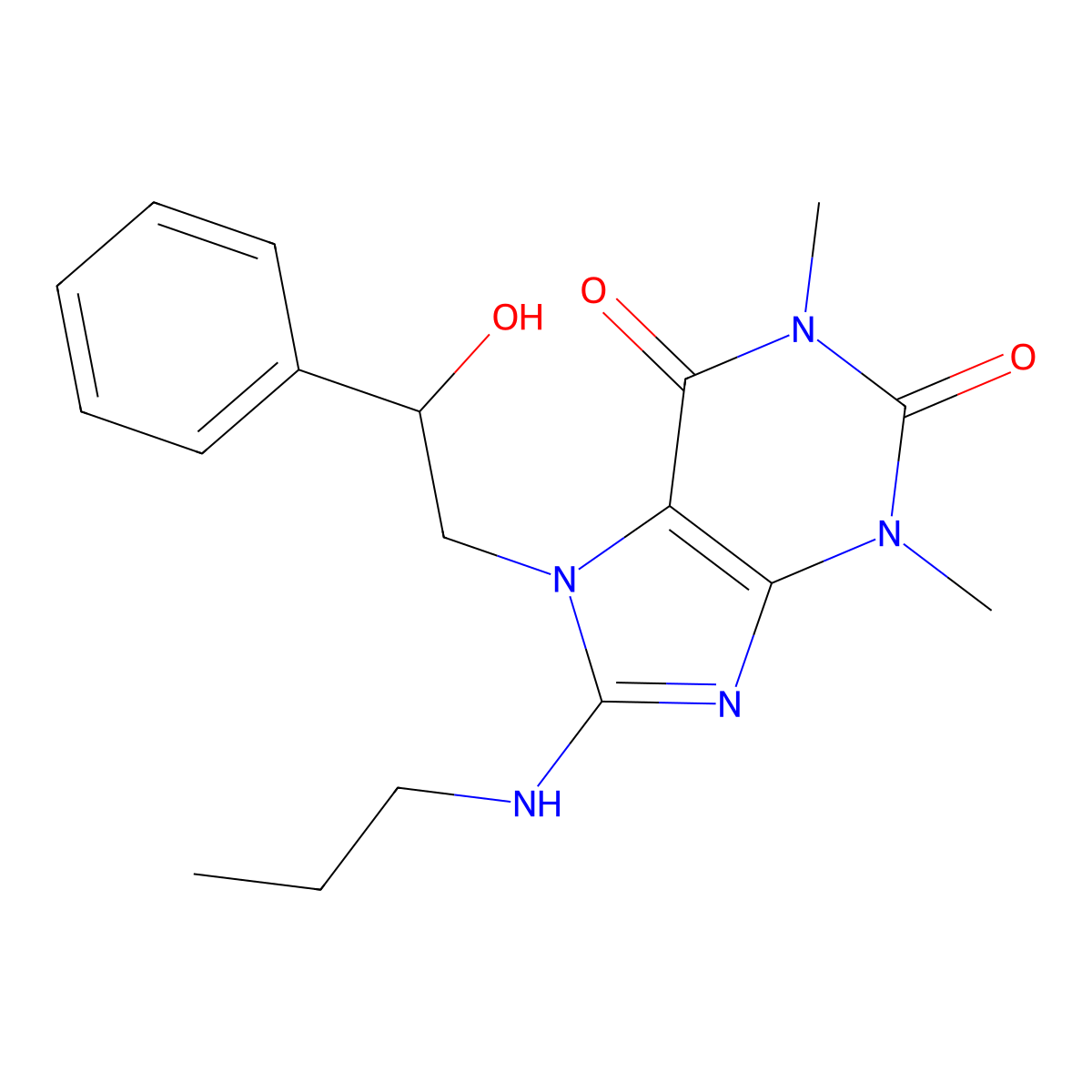 7-(2-hydroxy-2-phenylethyl)-1,3-dimethyl-8-(propylamino)-1H-purine-2,6(3H,7H)-dione molecular structure, CAS 1105196-88-0