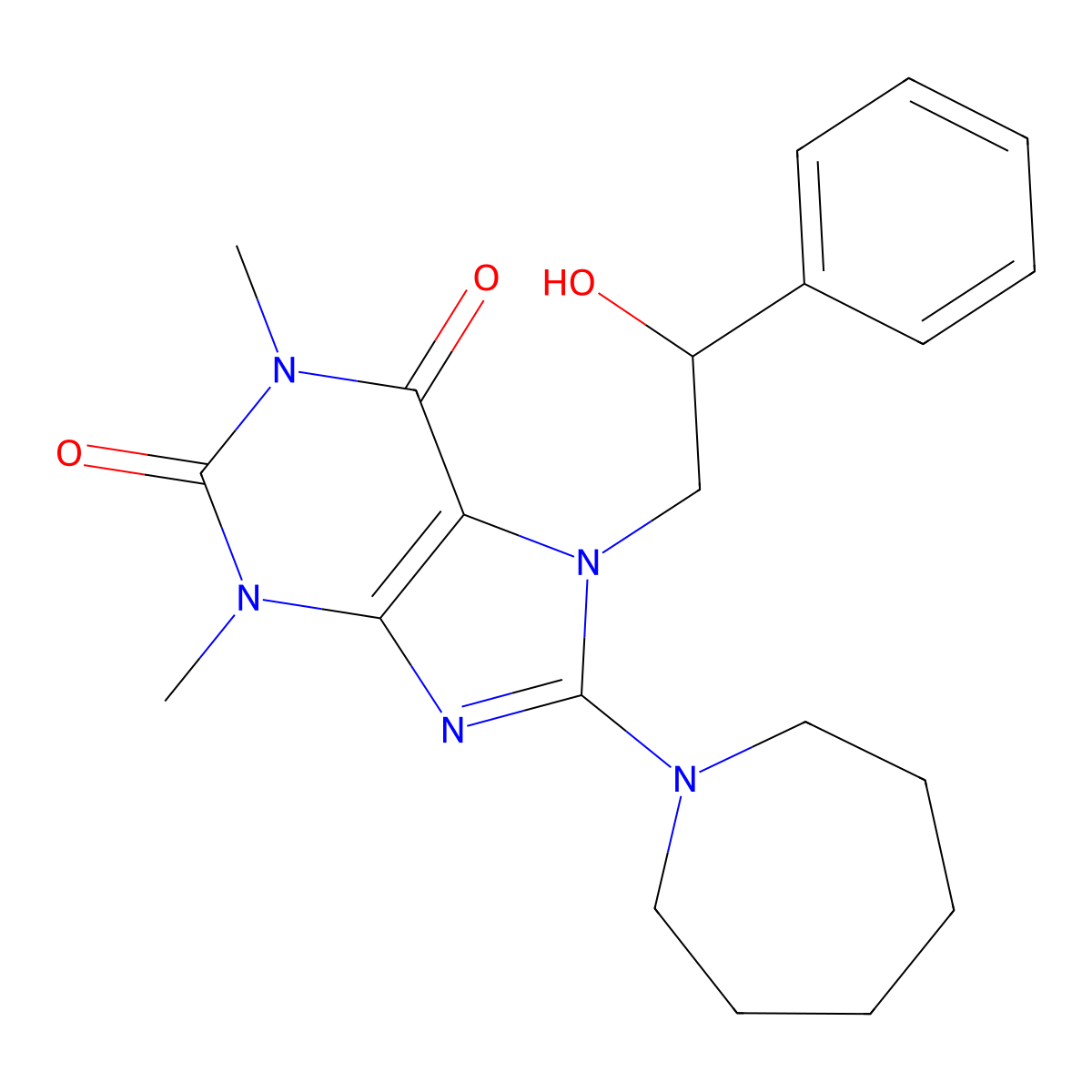 8-(azepan-1-yl)-7-(2-hydroxy-2-phenylethyl)-1,3-dimethyl-1H-purine-2,6(3H,7H)-dione molecular structure, CAS 1105196-91-5