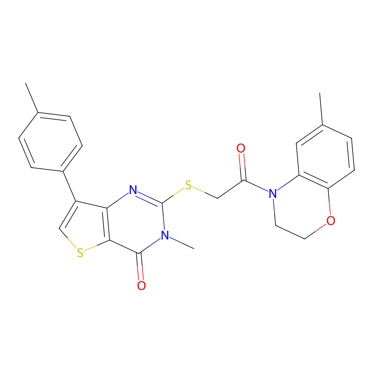 3-methyl-2-{[2-(6-methyl-2,3-dihydro-4H-1,4-benzoxazin-4-yl)-2-oxoethyl]thio}-7-(4-methylphenyl)thieno[3,2-d]pyrimidin-4(3H)-one molecular structure, CAS 1105196-93-7