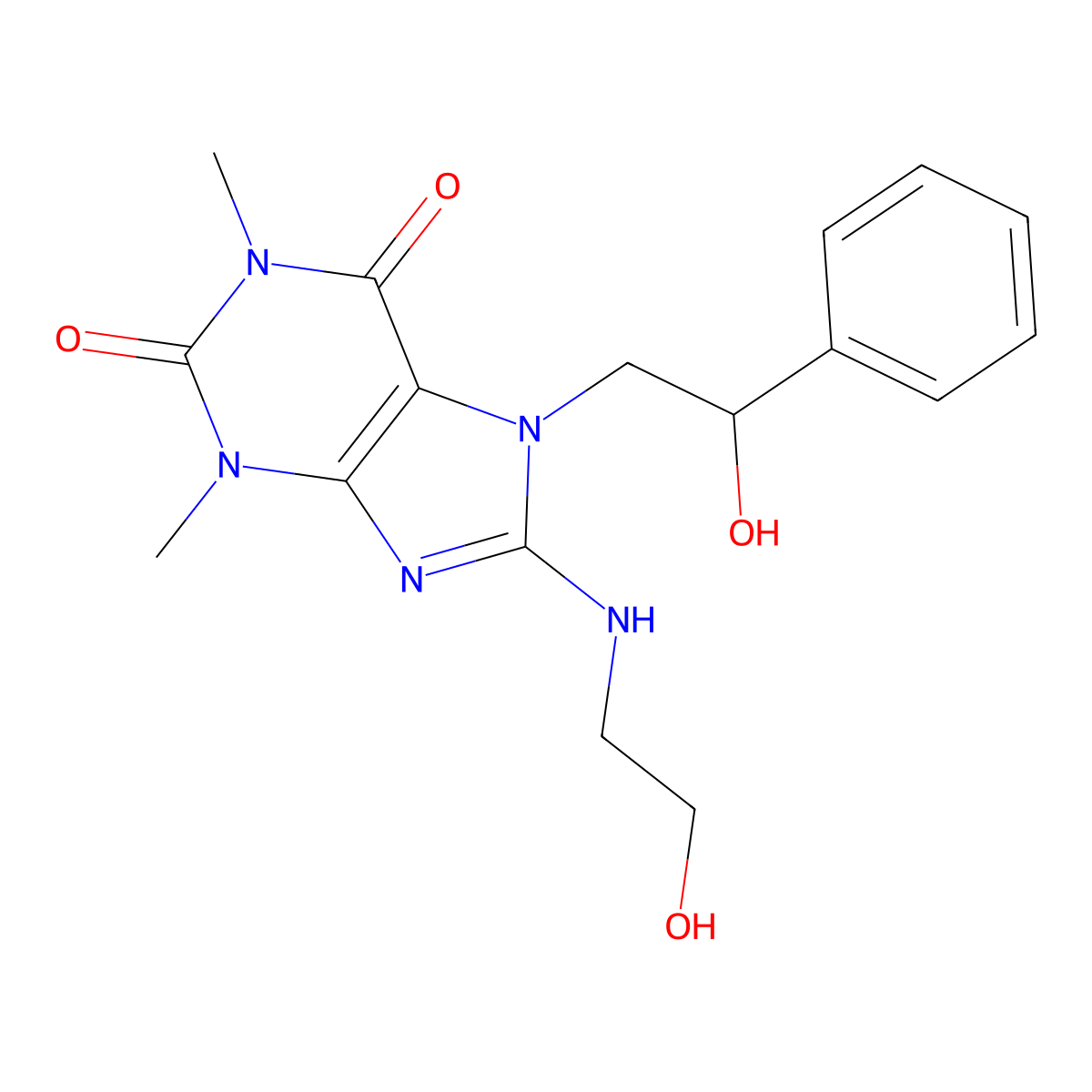 7-(2-hydroxy-2-phenylethyl)-8-[(2-hydroxyethyl)amino]-1,3-dimethyl-2,3,6,7-tetrahydro-1H-purine-2,6-dione molecular structure, CAS 1105196-94-8