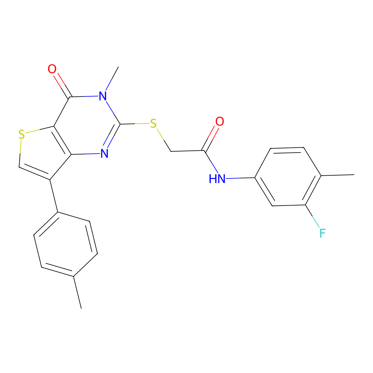 N-(3-fluoro-4-methylphenyl)-2-{[3-methyl-7-(4-methylphenyl)-4-oxo-3,4-dihydrothieno[3,2-d]pyrimidin-2-yl]sulfanyl}acetamide molecular structure, CAS 1105196-96-0