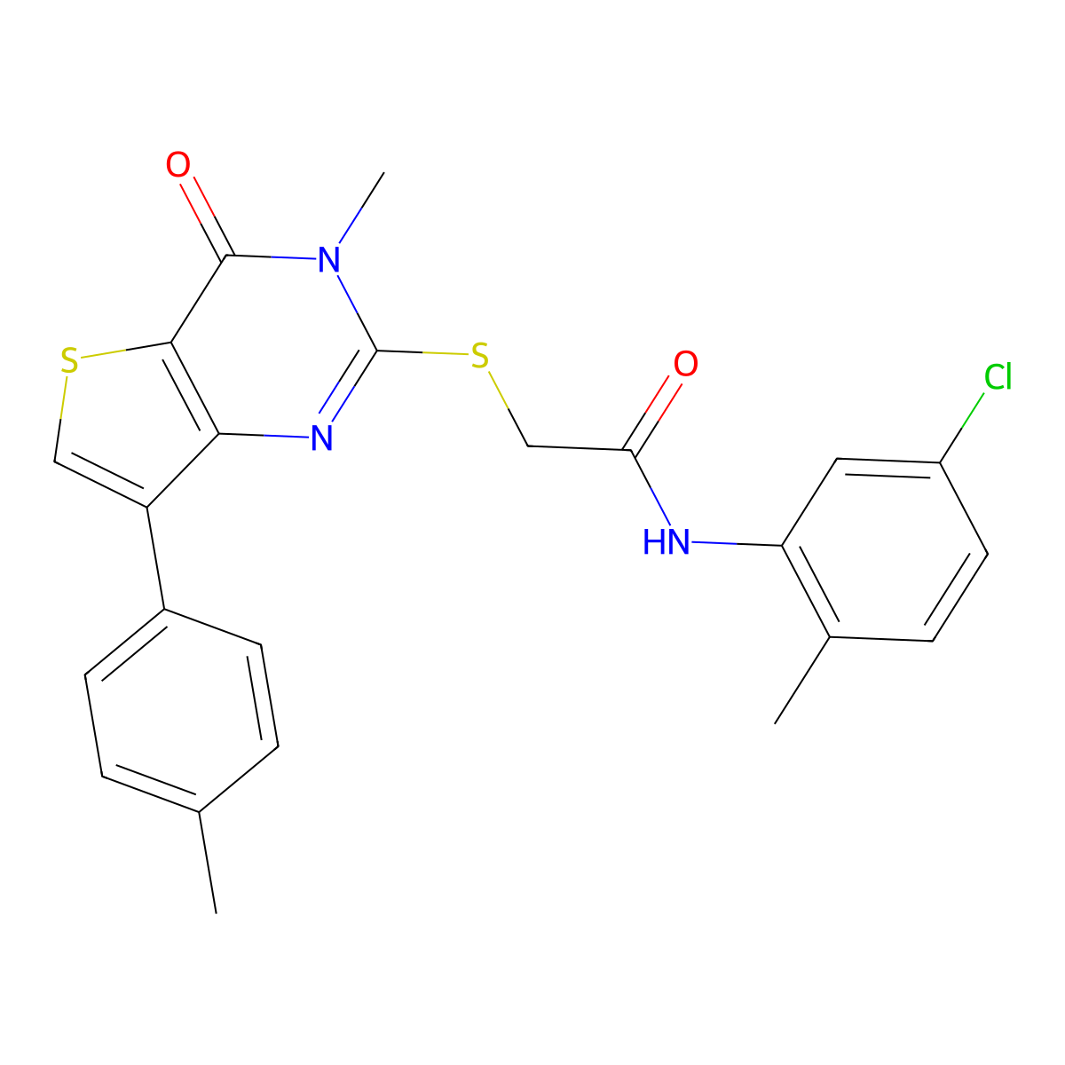 N-(5-chloro-2-methylphenyl)-2-{[3-methyl-7-(4-methylphenyl)-4-oxo-3,4-dihydrothieno[3,2-d]pyrimidin-2-yl]sulfanyl}acetamide molecular structure, CAS 1105197-00-9