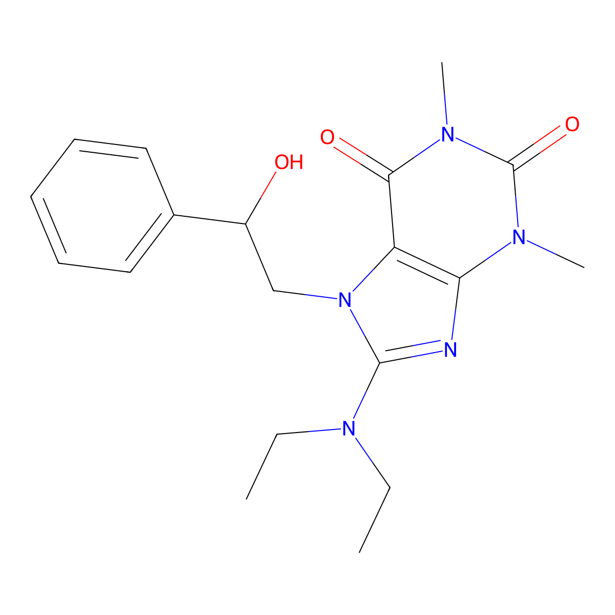 8-(diethylamino)-7-(2-hydroxy-2-phenylethyl)-1,3-dimethyl-1H-purine-2,6(3H,7H)-dione molecular structure, CAS 1105197-01-0