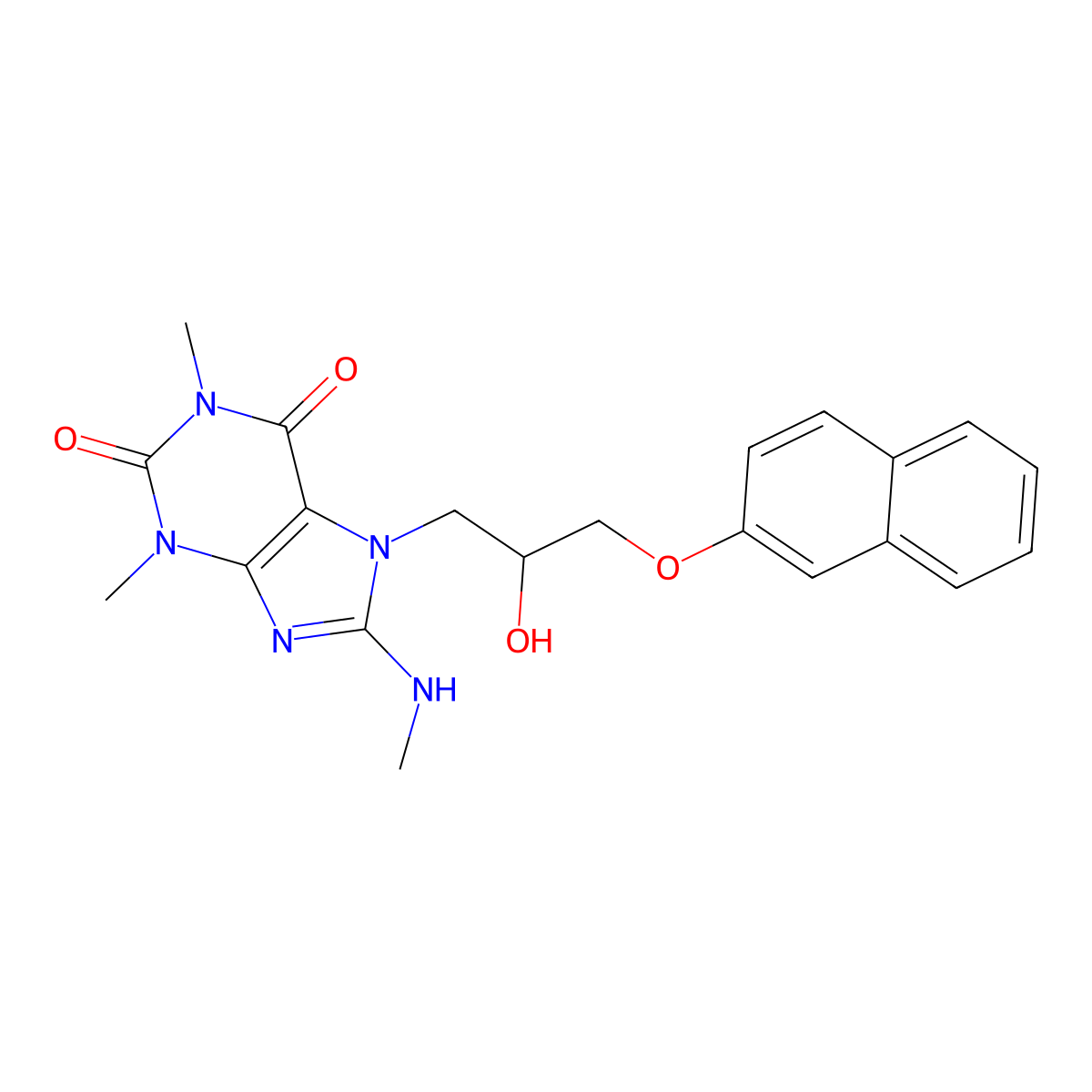 7-(2-hydroxy-3-(naphthalen-2-yloxy)propyl)-1,3-dimethyl-8-(methylamino)-1H-purine-2,6(3H,7H)-dione molecular structure, CAS 1105197-07-6