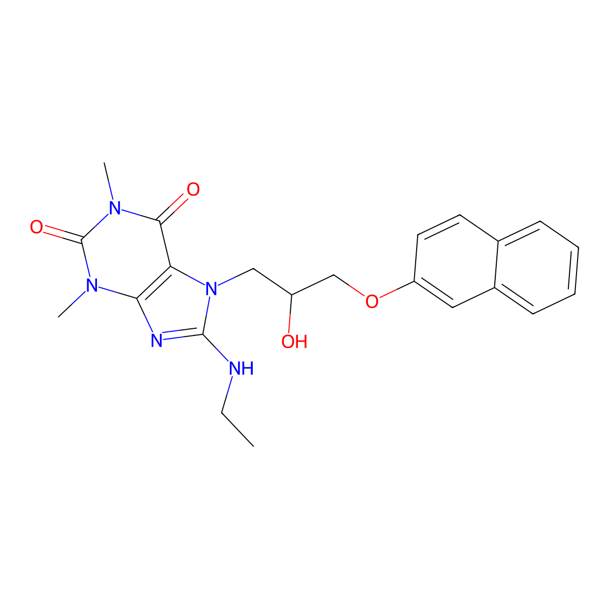8-(ethylamino)-7-(2-hydroxy-3-(naphthalen-2-yloxy)propyl)-1,3-dimethyl-1H-purine-2,6(3H,7H)-dione molecular structure, CAS 1105197-11-2