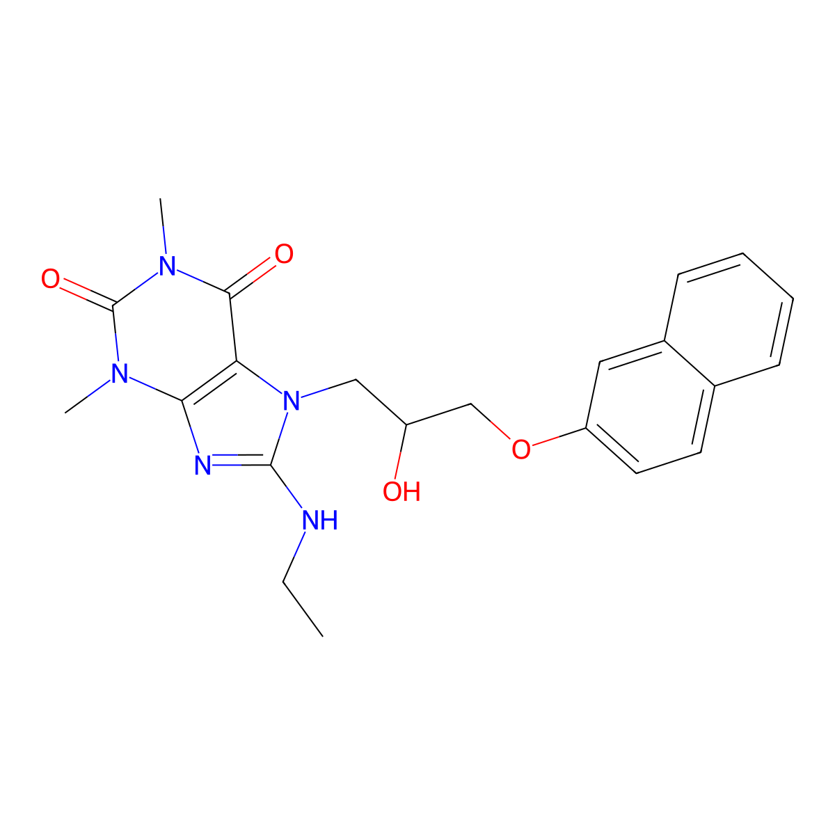 8-(ethylamino)-7-(2-hydroxy-3-(naphthalen-2-yloxy)propyl)-1,3-dimethyl-1H-purine-2,6(3H,7H)-dione molecular structure, CAS 1105197-11-2