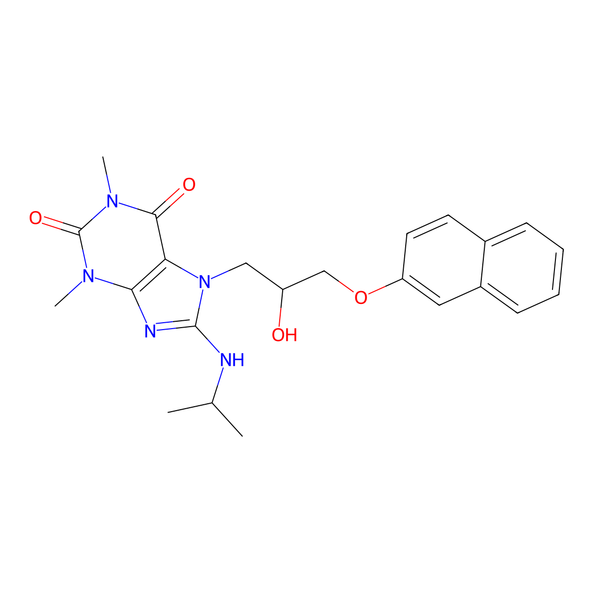 7-(2-hydroxy-3-(naphthalen-2-yloxy)propyl)-8-(isopropylamino)-1,3-dimethyl-1H-purine-2,6(3H,7H)-dione molecular structure, CAS 1105197-14-5