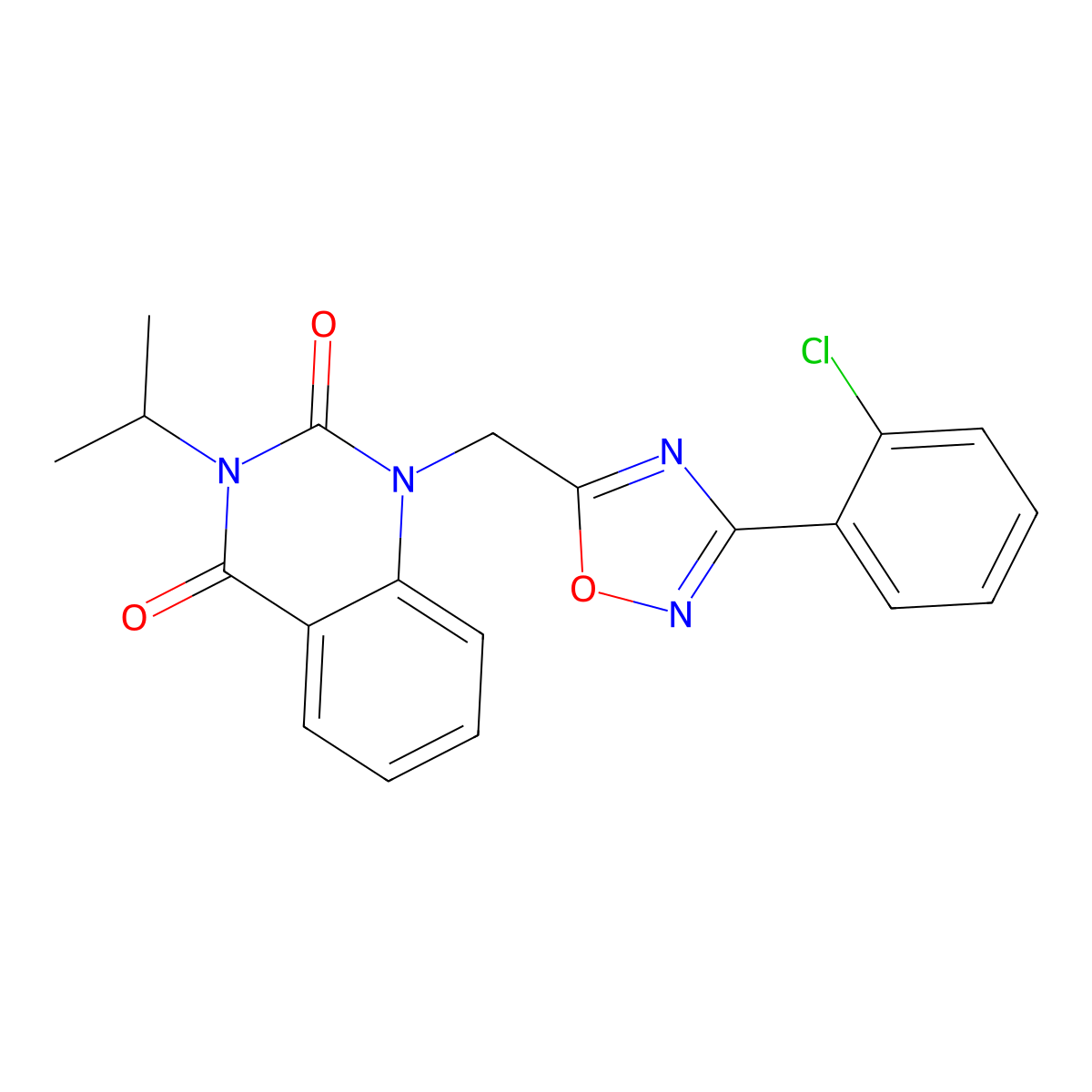 1-((3-(2-chlorophenyl)-1,2,4-oxadiazol-5-yl)methyl)-3-isopropylquinazoline-2,4(1H,3H)-dione molecular structure, CAS 1105197-19-0