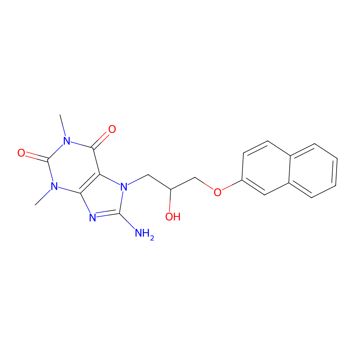 8-amino-7-(2-hydroxy-3-(naphthalen-2-yloxy)propyl)-1,3-dimethyl-1H-purine-2,6(3H,7H)-dione molecular structure, CAS 1105197-20-3