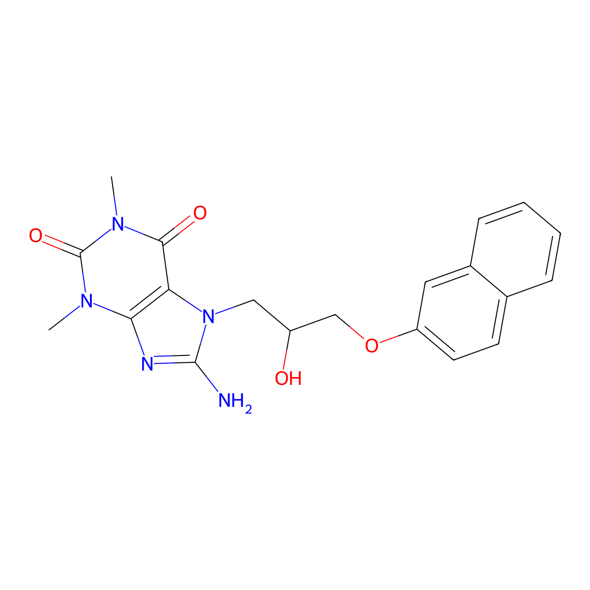 8-amino-7-(2-hydroxy-3-(naphthalen-2-yloxy)propyl)-1,3-dimethyl-1H-purine-2,6(3H,7H)-dione molecular structure, CAS 1105197-20-3