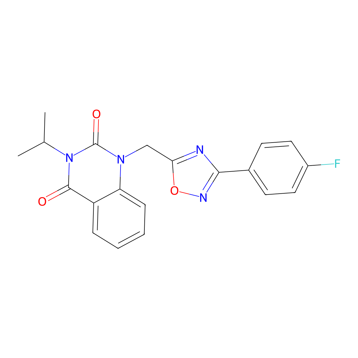 1-((3-(4-fluorophenyl)-1,2,4-oxadiazol-5-yl)methyl)-3-isopropylquinazoline-2,4(1H,3H)-dione molecular structure, CAS 1105197-22-5