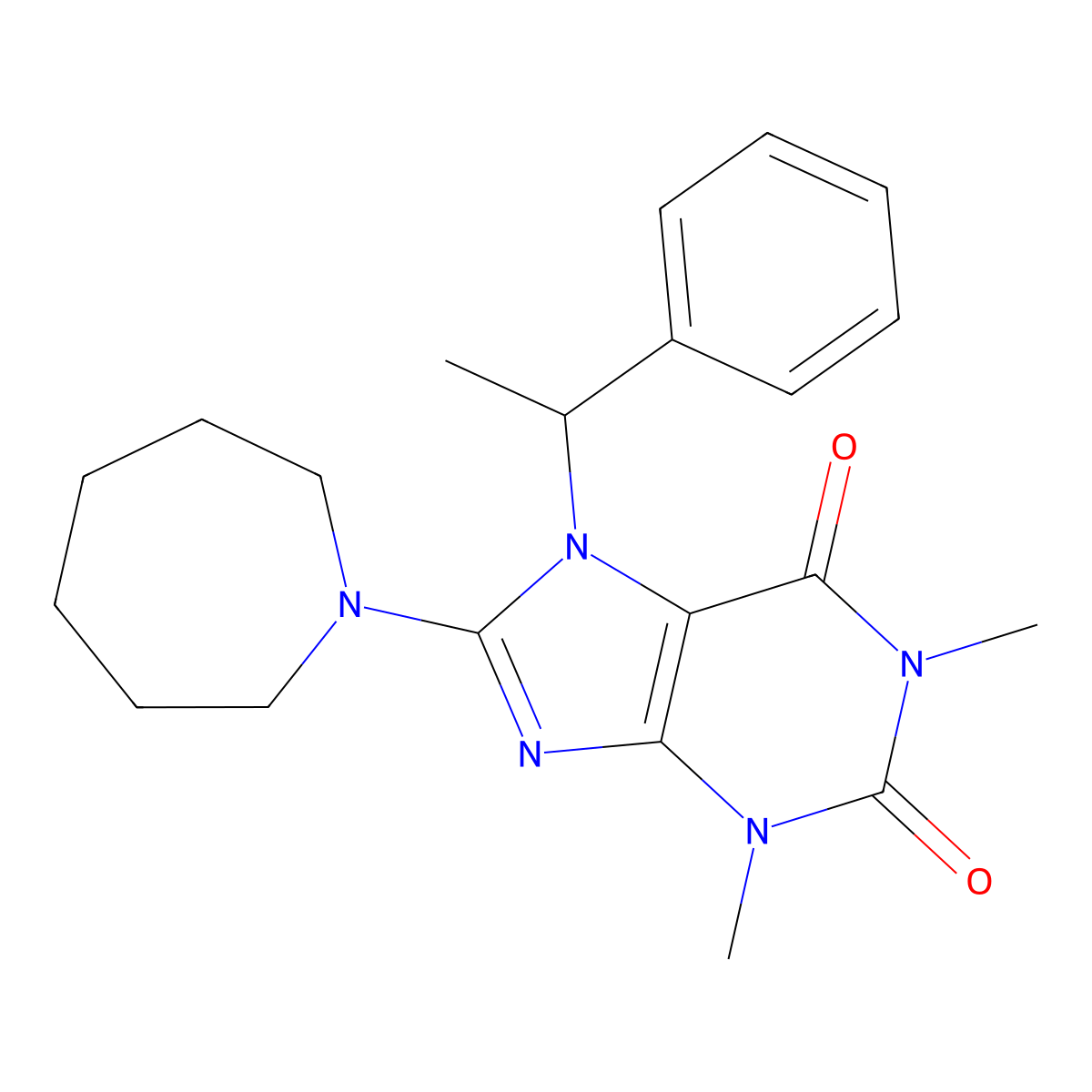8-(azepan-1-yl)-1,3-dimethyl-7-(1-phenylethyl)-2,3,6,7-tetrahydro-1H-purine-2,6-dione molecular structure, CAS 1105197-28-1