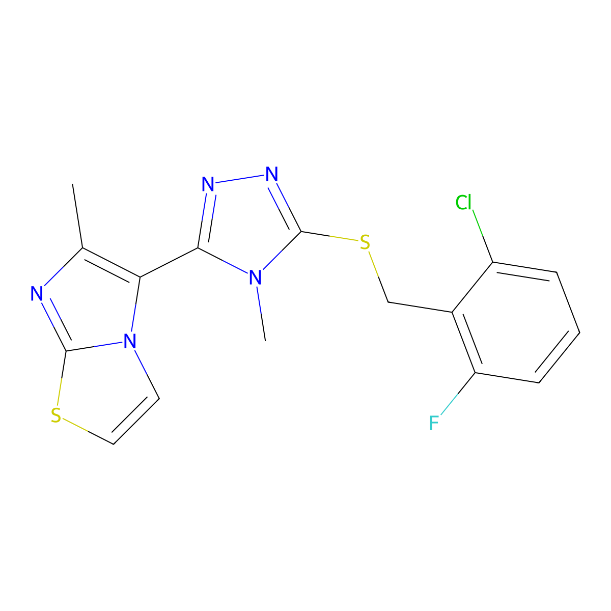 5-(5-((2-chloro-6-fluorobenzyl)thio)-4-methyl-4H-1,2,4-triazol-3-yl)-6-methylimidazo[2,1-b]thiazole molecular structure, CAS 1105197-31-6