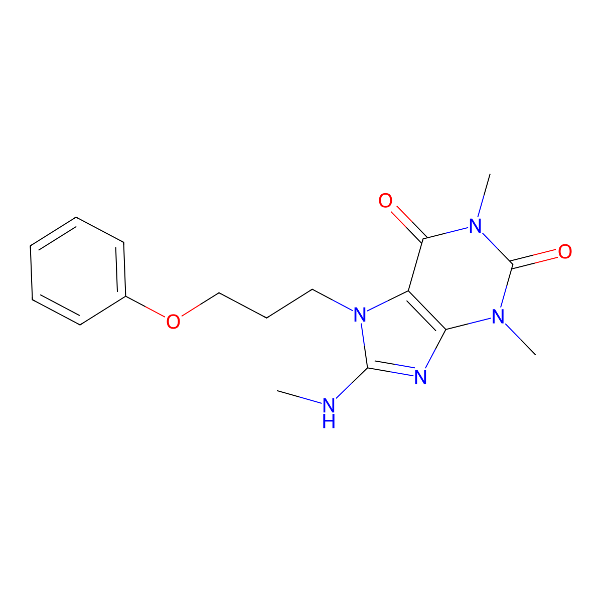 1,3-dimethyl-8-(methylamino)-7-(3-phenoxypropyl)-1H-purine-2,6(3H,7H)-dione molecular structure, CAS 1105197-32-7