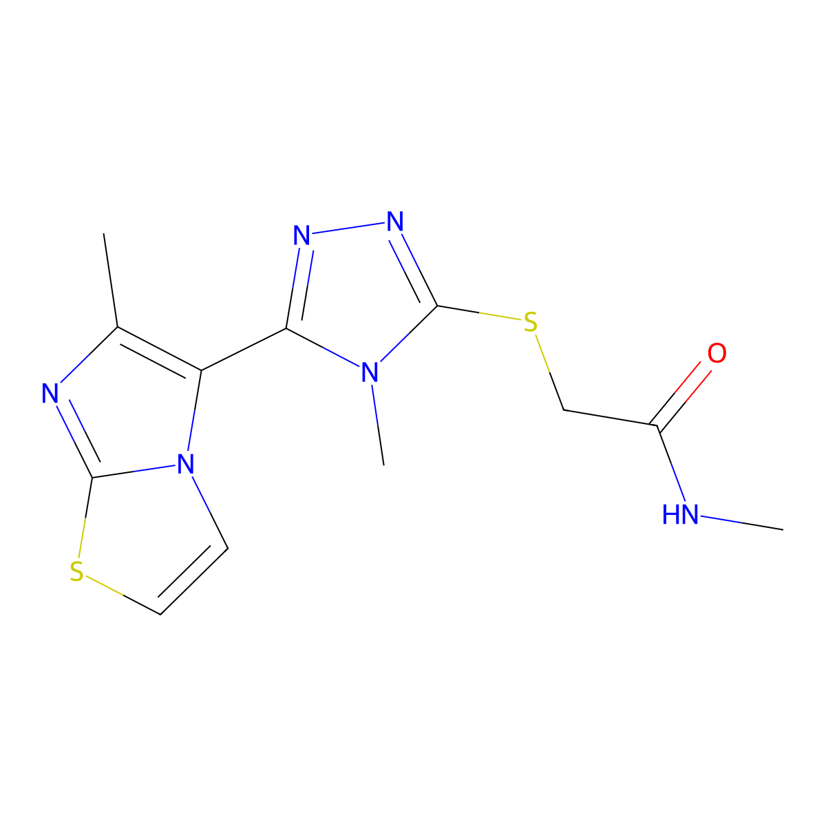N-methyl-2-((4-methyl-5-(6-methylimidazo[2,1-b]thiazol-5-yl)-4H-1,2,4-triazol-3-yl)thio)acetamide molecular structure, CAS 1105197-35-0