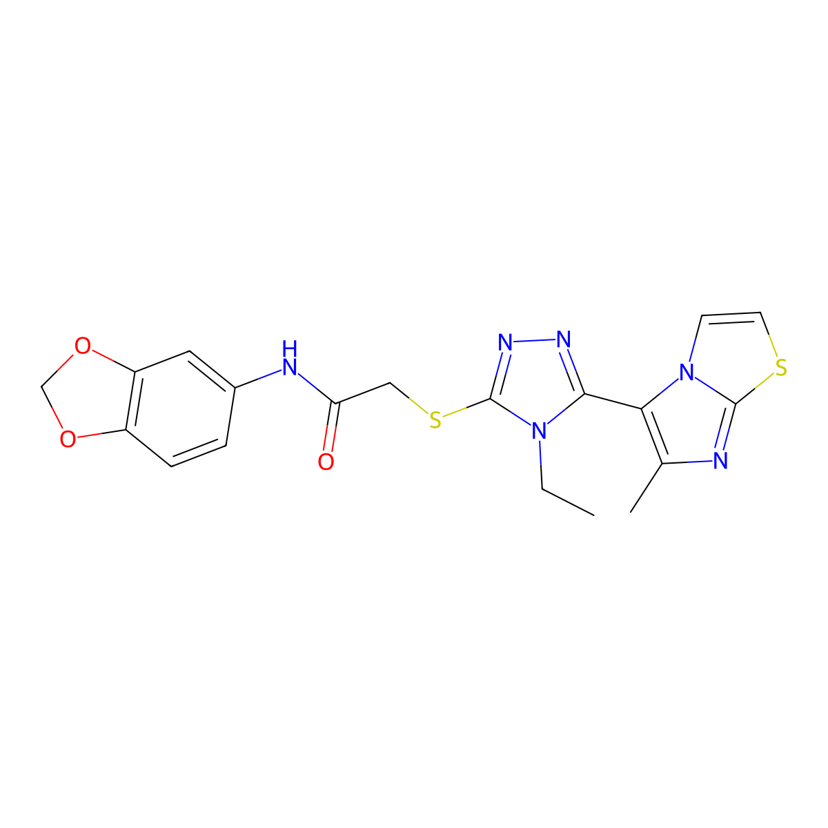 N-(benzo[d][1,3]dioxol-5-yl)-2-((4-ethyl-5-(6-methylimidazo[2,1-b]thiazol-5-yl)-4H-1,2,4-triazol-3-yl)thio)acetamide molecular structure, CAS 1105197-39-4