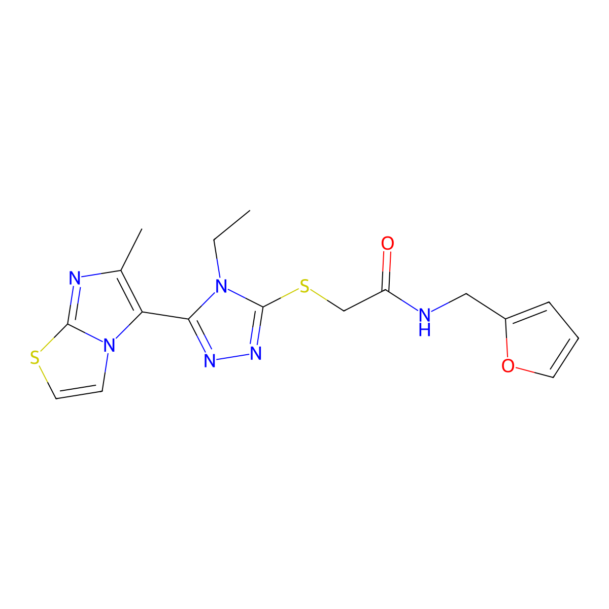 2-((4-ethyl-5-(6-methylimidazo[2,1-b]thiazol-5-yl)-4H-1,2,4-triazol-3-yl)thio)-N-(furan-2-ylmethyl)acetamide molecular structure, CAS 1105197-43-0