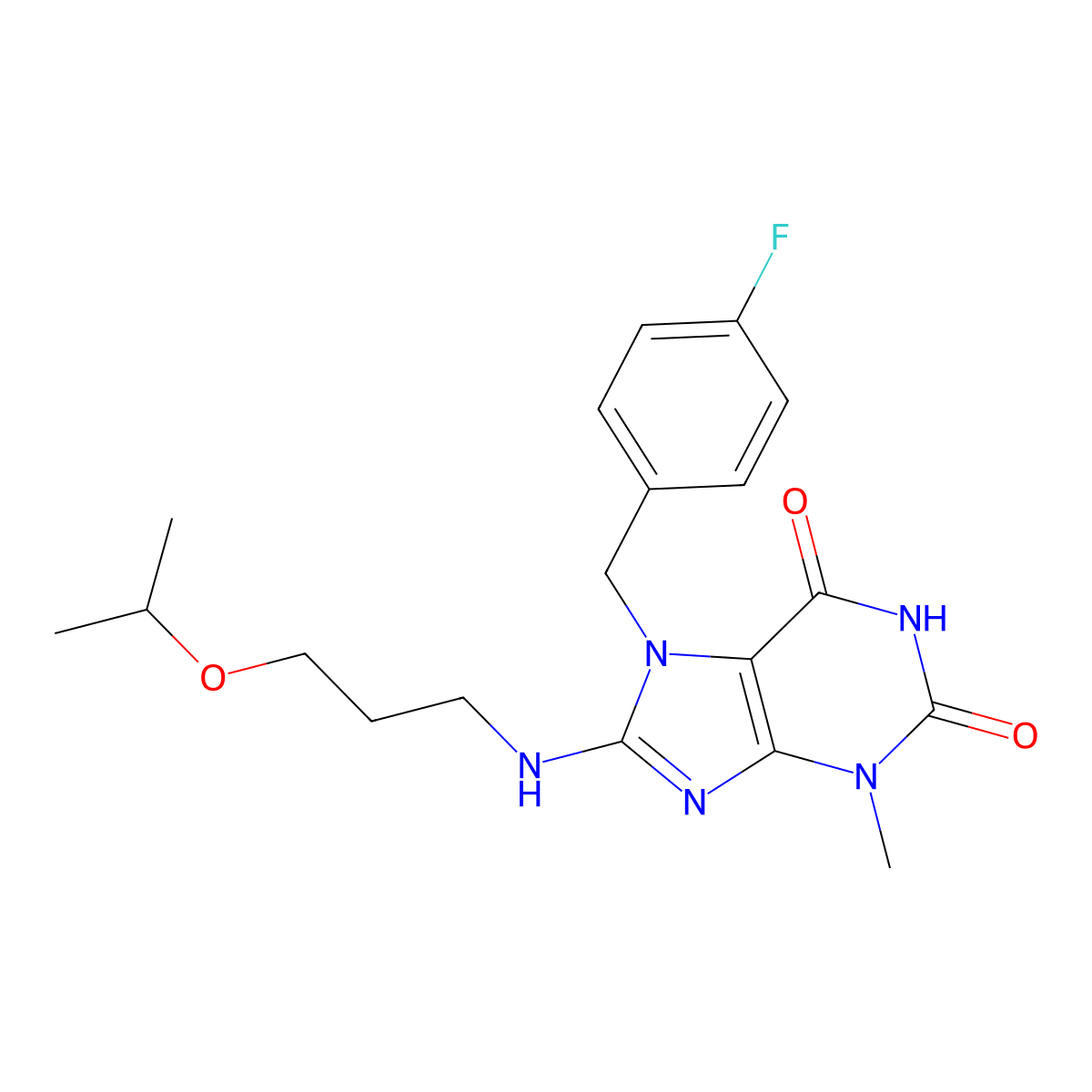 7-(4-fluorobenzyl)-8-((3-isopropoxypropyl)amino)-3-methyl-1H-purine-2,6(3H,7H)-dione molecular structure, CAS 1105197-44-1