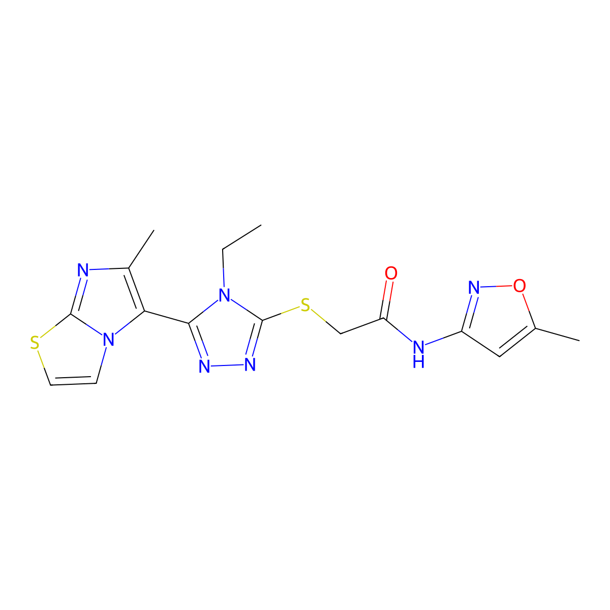 2-((4-ethyl-5-(6-methylimidazo[2,1-b]thiazol-5-yl)-4H-1,2,4-triazol-3-yl)thio)-N-(5-methylisoxazol-3-yl)acetamide molecular structure, CAS 1105197-47-4
