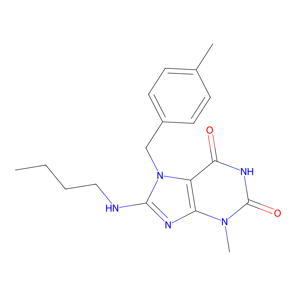 8-(butylamino)-3-methyl-7-(4-methylbenzyl)-1H-purine-2,6(3H,7H)-dione molecular structure, CAS 1105197-48-5