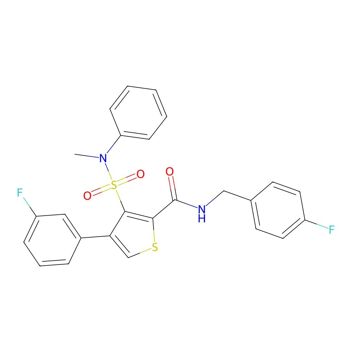 4-(3-fluorophenyl)-N-[(4-fluorophenyl)methyl]-3-[methyl(phenyl)sulfamoyl]thiophene-2-carboxamide molecular structure, CAS 1105197-50-9